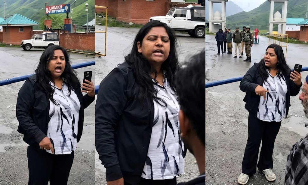 खराब मौसम के कारण बदला वीआईपी रूट और बिगड़ गया ट्रैफिक मैनेजमेंट, लद्दाख के मिनिमार्ग चेकपोस्ट पर बीच सड़क पर महिला ने सुरक्षाबलों से कर ली तीखी बहस
